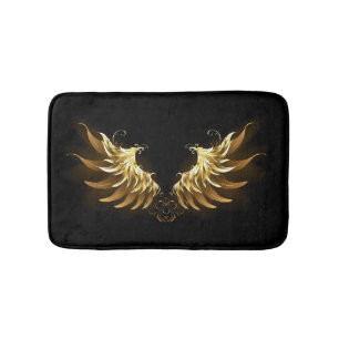 Golden Angel Wings on Black background Bath Mat