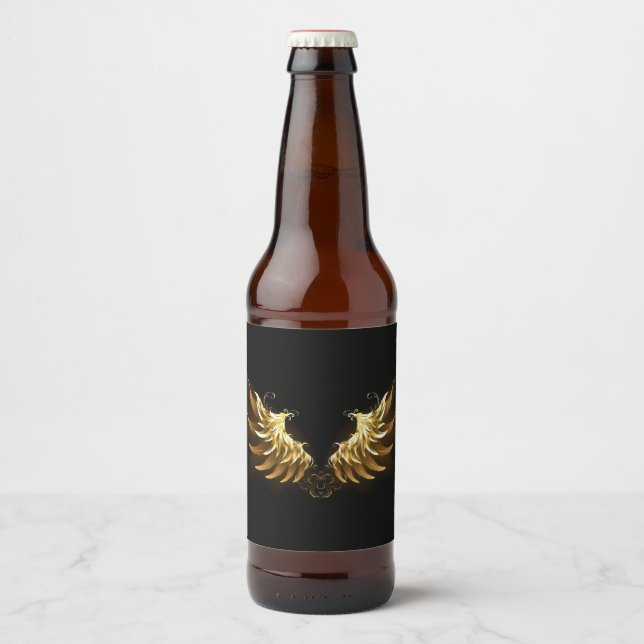 Golden Angel Wings on Black background Beer Bottle Label (Front)