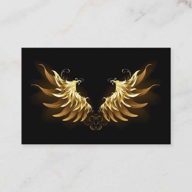 Golden Angel Wings on Black background Business Card (Front)
