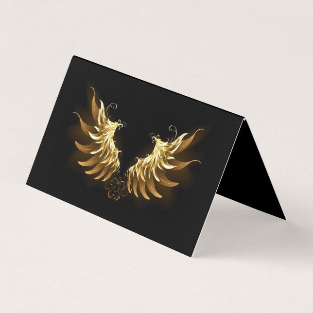 Golden Angel Wings on Black background Business Card (Front)