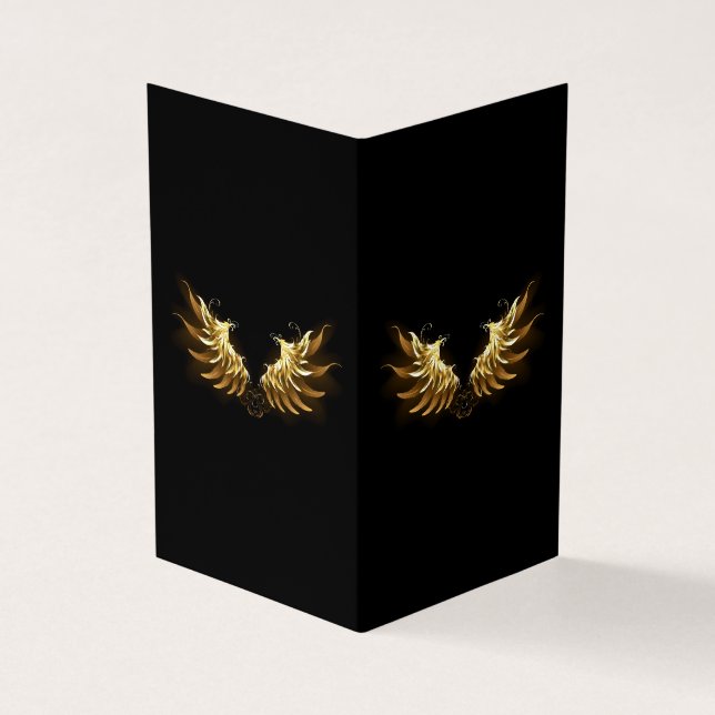 Golden Angel Wings on Black background Business Card (Outside)