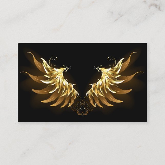 Golden Angel Wings on Black background Business Card (Front)