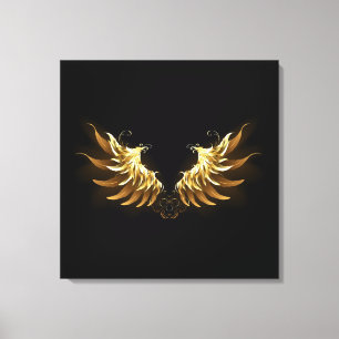 Golden Angel Wings on Black background Canvas Print