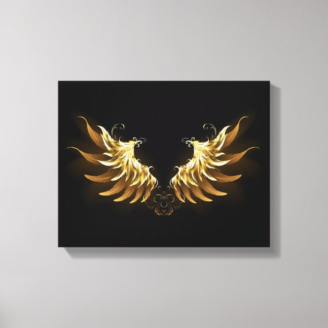 Golden Angel Wings on Black background Canvas Print (Front)