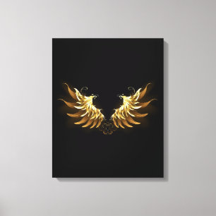 Golden Angel Wings on Black background Canvas Print
