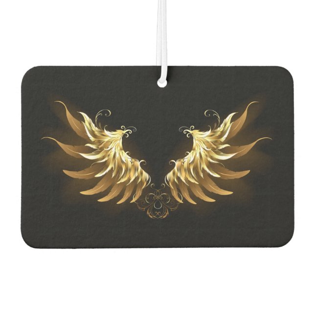 Golden Angel Wings on Black background Car Air Freshener (Front)