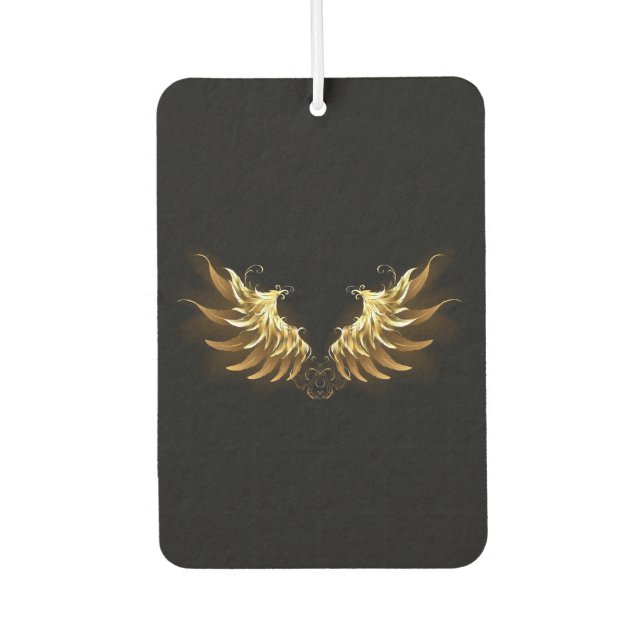 Golden Angel Wings on Black background Car Air Freshener (Front)