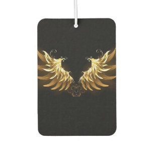 Golden Angel Wings on Black background Car Air Freshener