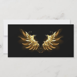 Golden Angel Wings on Black background Card