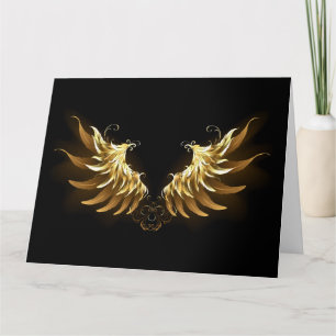 Golden Angel Wings on Black background Card