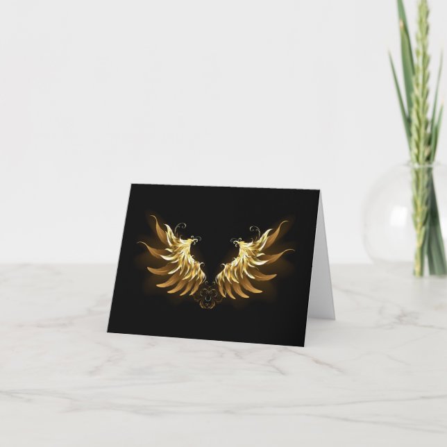 Golden Angel Wings on Black background Card (Front)