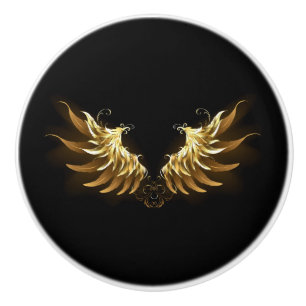 Golden Angel Wings on Black background Ceramic Knob