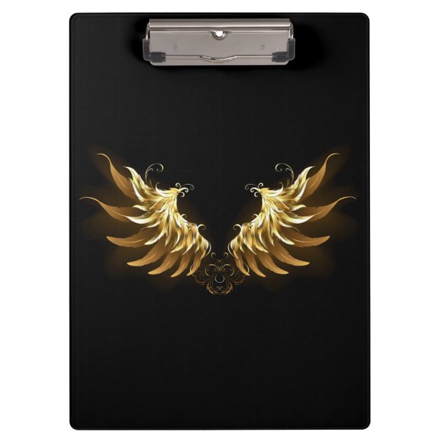 Golden Angel Wings on Black background Clipboard (Front)