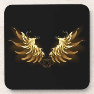Golden Angel Wings on Black background Coaster
