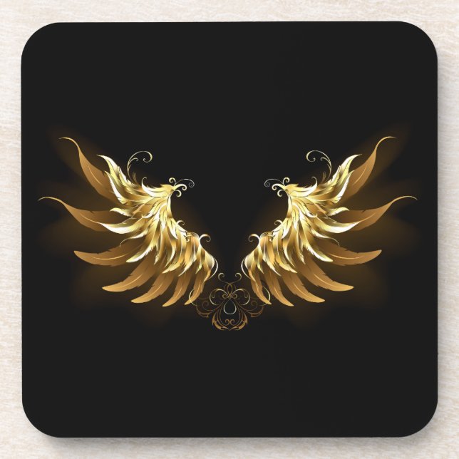 Golden Angel Wings on Black background Coaster (Front)