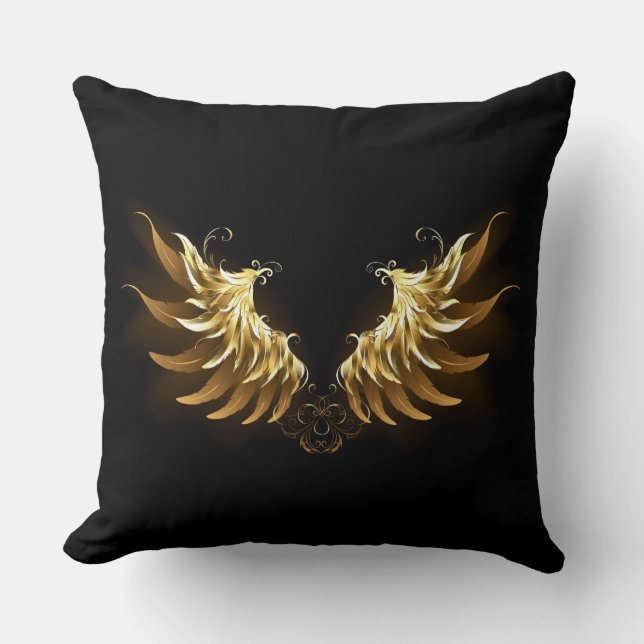 Golden Angel Wings on Black background Cushion (Front)