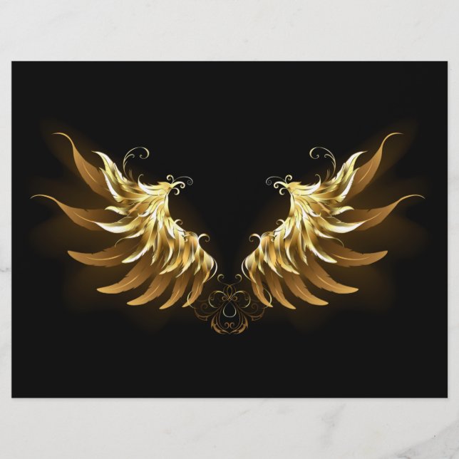 Golden Angel Wings on Black background Custom Letterhead (Front)