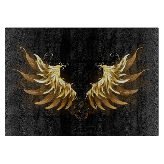 Golden Angel Wings on Black background Cutting Board (Front)