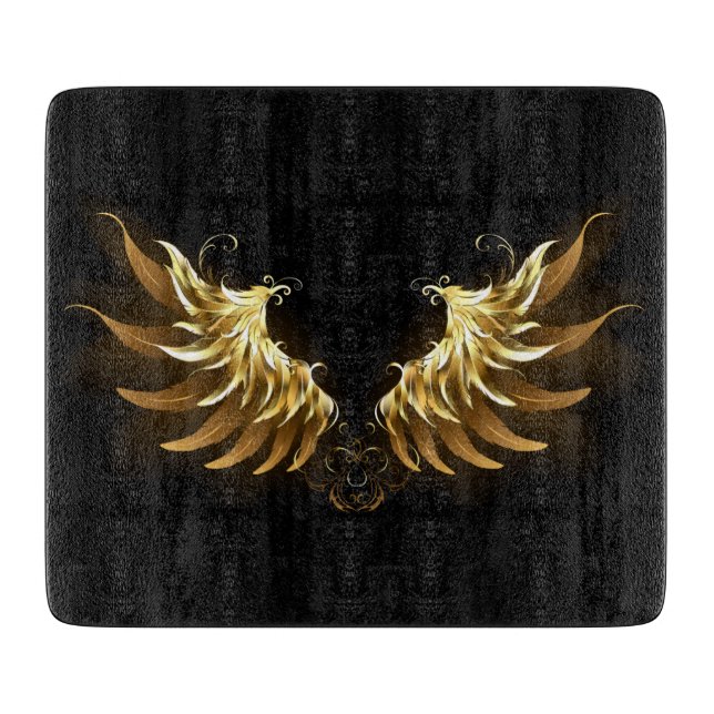 Golden Angel Wings on Black background Cutting Board (Front)