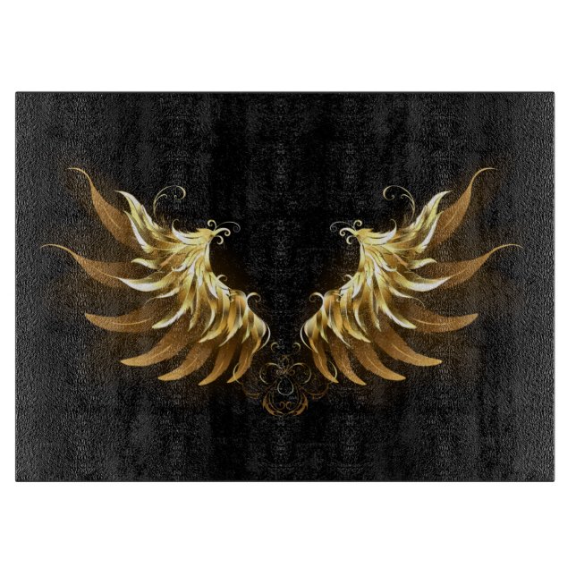 Golden Angel Wings on Black background Cutting Board (Front)