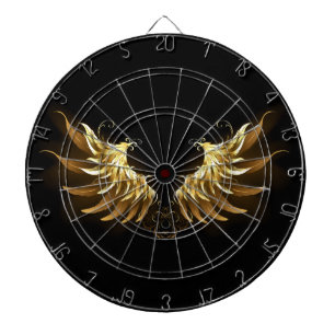 Golden Angel Wings on Black background Dartboard
