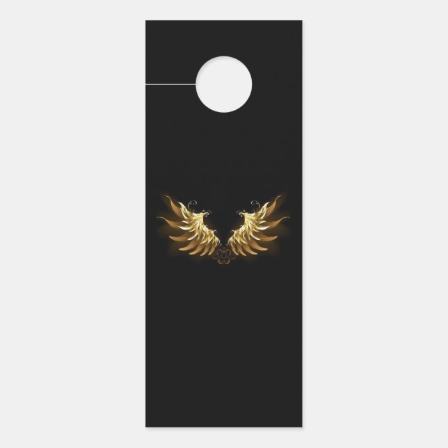 Golden Angel Wings on Black background Door Hanger (Front)