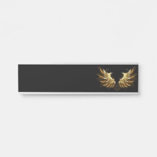 Golden Angel Wings on Black background Door Sign
