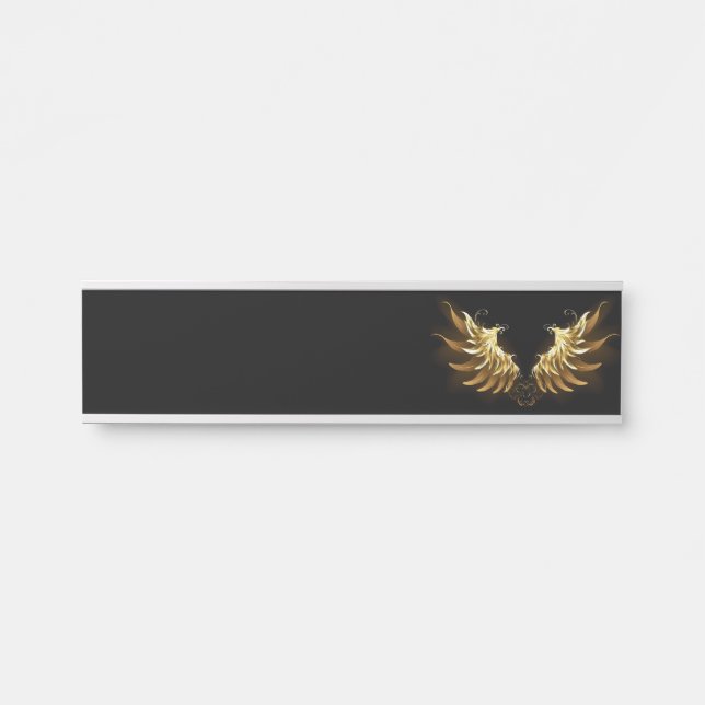 Golden Angel Wings on Black background Door Sign (Front)