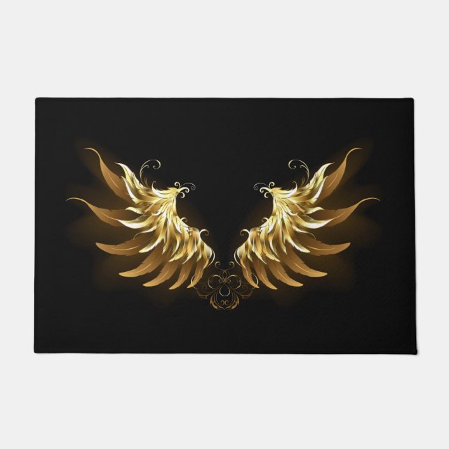 Golden Angel Wings on Black background Doormat (Front)