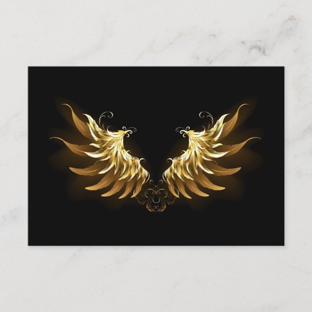 Golden Angel Wings on Black background Enclosure Card (Front)