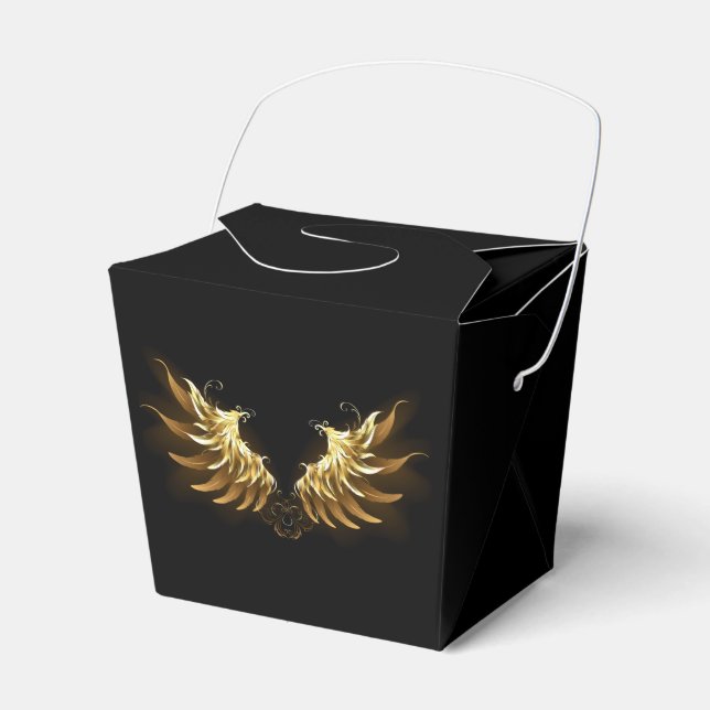 Golden Angel Wings on Black background Favour Box (Front Side)