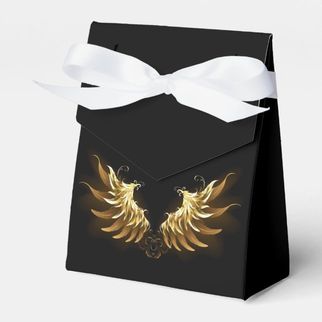 Golden Angel Wings on Black background Favour Box (Front Side)