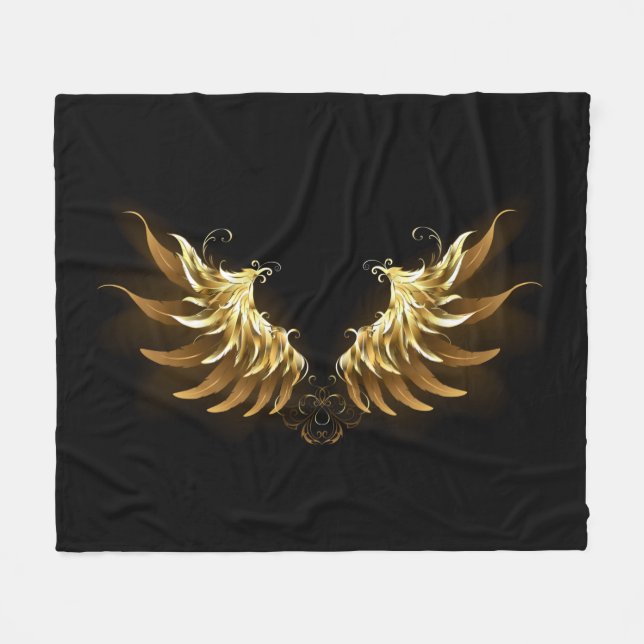 Golden Angel Wings on Black background Fleece Blanket (Front (Horizontal))