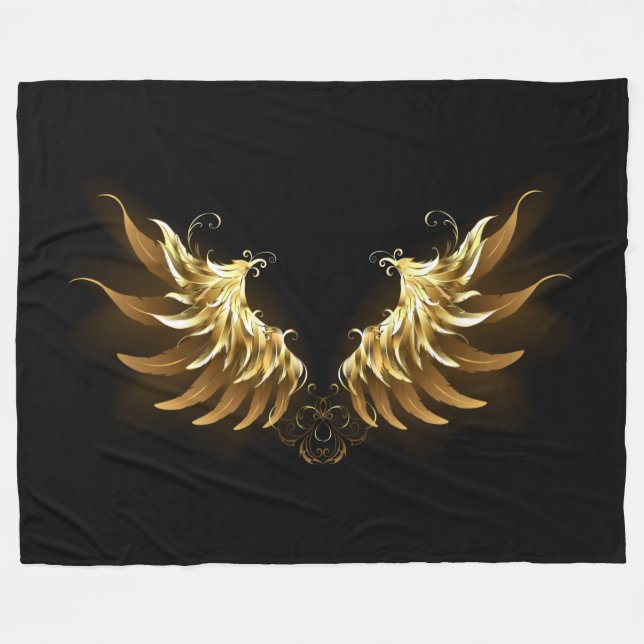 Golden Angel Wings on Black background Fleece Blanket (Front (Horizontal))