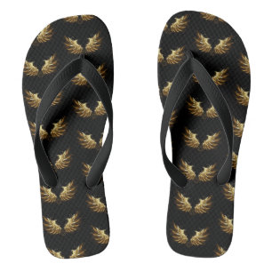 Golden Angel Wings on Black background Flip Flops