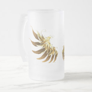 Golden Angel Wings on Black background Frosted Glass Beer Mug