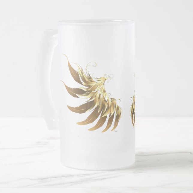 Golden Angel Wings on Black background Frosted Glass Beer Mug (Front Left)