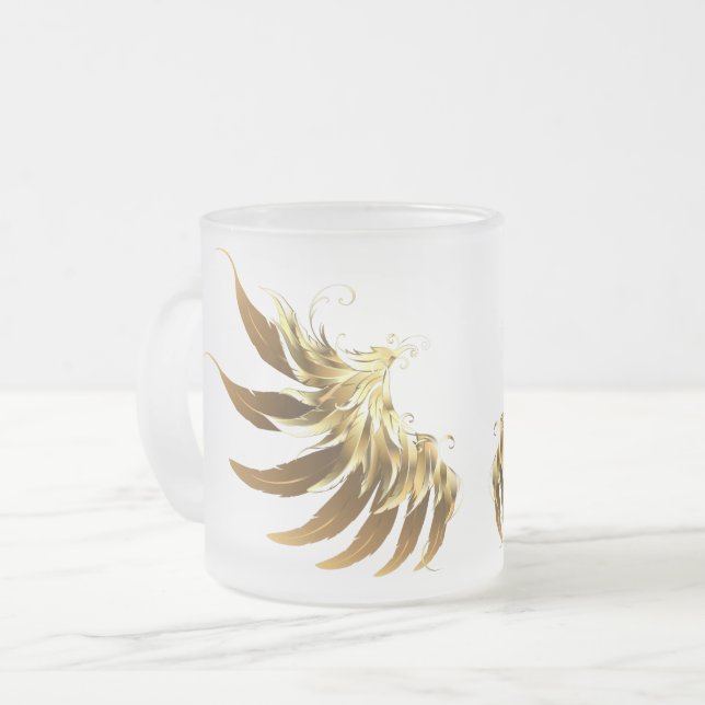 Golden Angel Wings on Black background Frosted Glass Coffee Mug (Front Left)