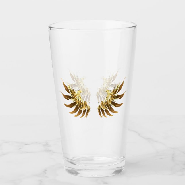 Golden Angel Wings on Black background Glass (Front)