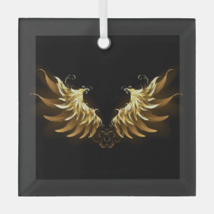 Golden Angel Wings on Black background Glass Tree Decoration