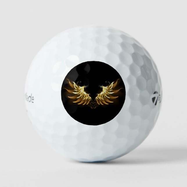 Golden Angel Wings on Black background Golf Balls (Front)