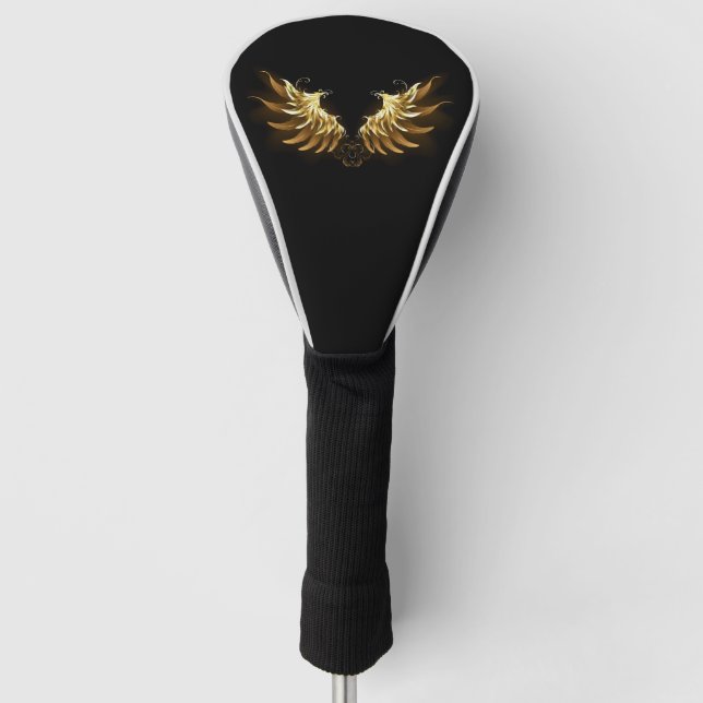Golden Angel Wings on Black background Golf Head Cover (Front)