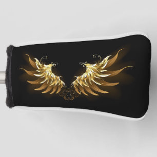 Golden Angel Wings on Black background Golf Head Cover
