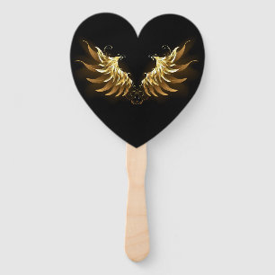 Golden Angel Wings on Black background Hand Fan