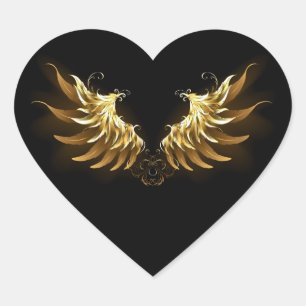 Golden Angel Wings on Black background Heart Sticker