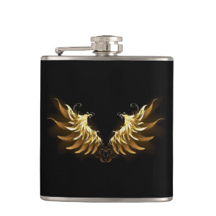 Golden Angel Wings on Black background Hip Flask