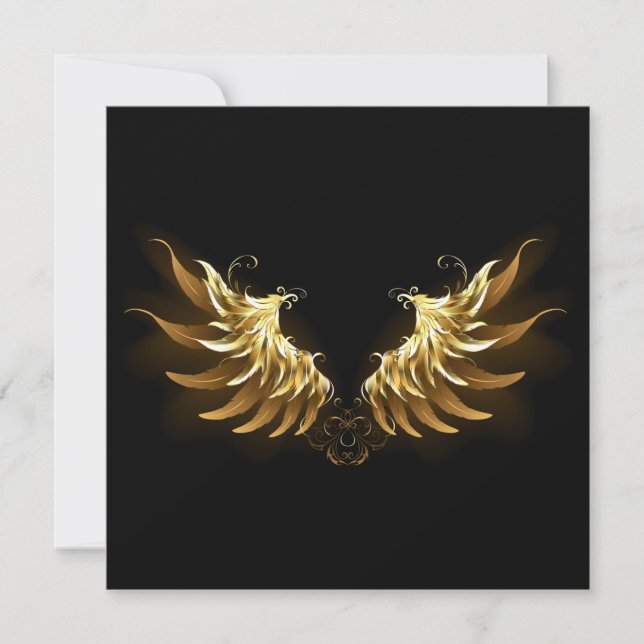 Golden Angel Wings on Black background Holiday Card (Front)