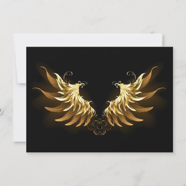 Golden Angel Wings on Black background Holiday Card (Front)