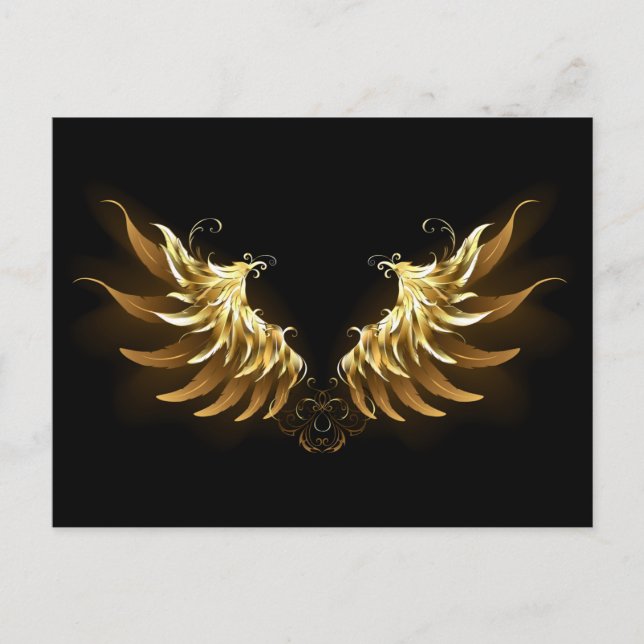 Golden Angel Wings on Black background Holiday Postcard (Front)