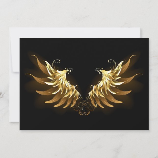 Golden Angel Wings on Black background Invitation (Front)